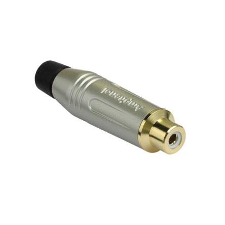 Amphenol Industrial Zásuvka RCA, orientace těla: Rovný, Saténová zlatá, Kabel, pokovení: Zlatá 10A, 75 °C, -25 °C,