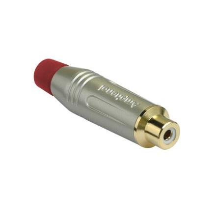 Amphenol Industrial Zásuvka RCA, orientace těla: Rovný, Saténová zlatá, Kabel, pokovení: Zlatá 10A, 75 °C, -25 °C,