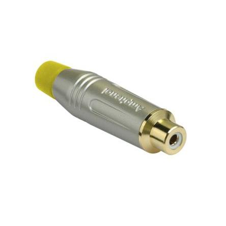 Amphenol Industrial Zásuvka RCA, orientace těla: Rovný, Saténová zlatá, Kabel, pokovení: Zlatá 10A, 75 °C, -25 °C,