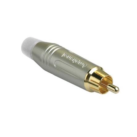 Amphenol Industrial Zástrčka RCA, orientace těla: Rovný, Saténová zlatá, Kabel, pokovení: Zlatá 10A, 75 °C, -25 °C,