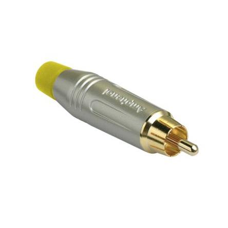 Amphenol Industrial Zástrčka RCA, orientace těla: Rovný, Saténová zlatá, Kabel, pokovení: Zlatá 10A, 75 °C, -25 °C,