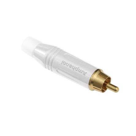 Amphenol Industrial Zástrčka RCA, orientace těla: Rovný, Bílá, Kabel, pokovení: Zlatá 10A, 75 °C, -25 °C, materiál