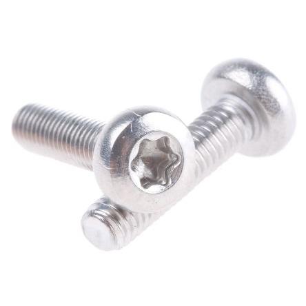 RS PRO Šroub s nízkou půlkulovou hlavou Hvězdičková drážka, Obyčejný, Nerezová ocel hlavice Kónická 12 mm
