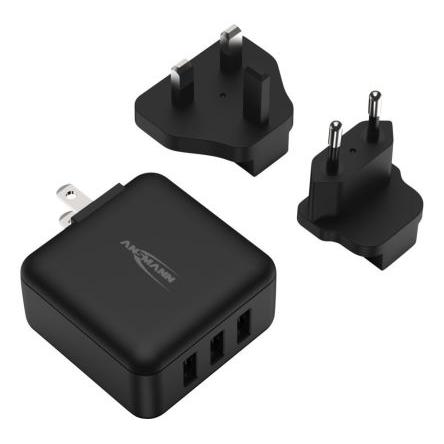 Ansmann Adaptér AC/DC 15 W, výstup: 5V dc, počet výstupů: 3 3 x USB standardní konektor typu A (se Smart IC) EU, USA,