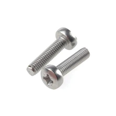 RS PRO Šroub s nízkou půlkulovou hlavou Pozidriv, Obyčejný, Nerezová ocel hlavice Kónická 12 mm