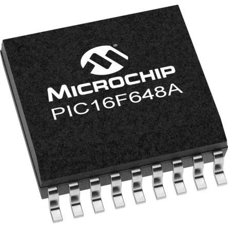 Microchip Mikrokontrolér PIC16LF648A-I/SO 8 bit PIC 20 MHz Blesk 0.256 Gb RAM, počet kolíků: 18 kolíkový, SOIC