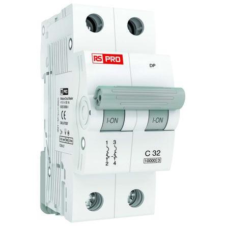 RS PRO Miniaturní jistič, rozsah: RS PRO 2pólový 4A vypínací výkon 6 kA, charakteristika: Typ C 240V ac 240 V dc