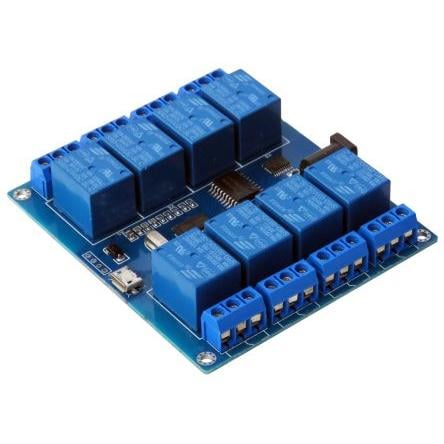 Vývojový nástroj pro motory a robotiku USB-RELAY08 Relé Seeit Relay Control Card, pro použití s: Arduino, AVR, PIC,