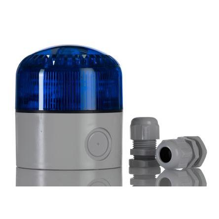 RS PRO LED maják, řada: RS PRO Stálé, Blikající světlo Alarm barva Modrá 24V ac/dc IP65 LED Základna RoHS, CE/UKCA/EAC