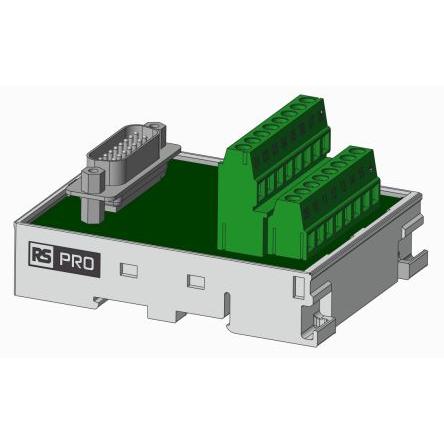 RS PRO Modul rozhraní, řada: RS PRO, D-SUB, Lišta DIN, Vnější, počet kontaktů: 15, 125V dc 1A, délka: 60.2 mm