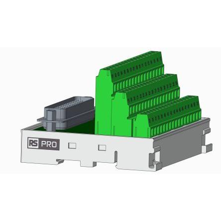 RS PRO Modul rozhraní, řada: RS PRO, D-SUB, Lišta DIN, Vnější, počet kontaktů: 50, 125V dc 1A, délka: 94.2 mm