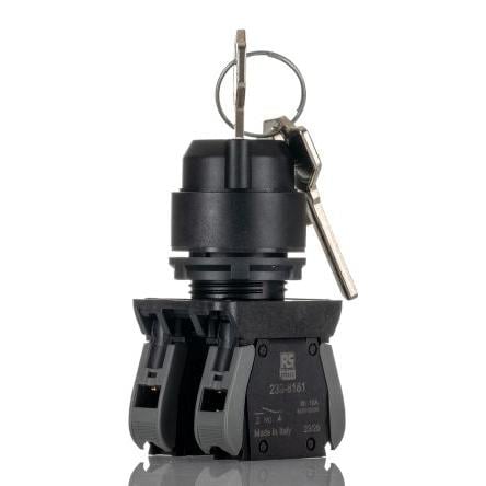 Spínač s klíčem, řada: RS PRO Šroub Knoflík 2 NO, průměr výřezu: 22.5 mm IP65 RS PRO Osvětlené 3