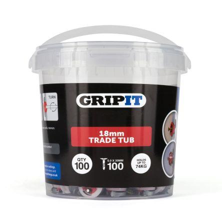 Kotvicí prvky pro sádrokartony, Ocel, Plastové, Červená GP18100, průměr otvoru: 18 mm, délka: 140 mm Gripit
