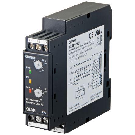 Omron Monitorovací relé, řada: K8AK-PA 3 a SPDT kontakty Lišta DIN