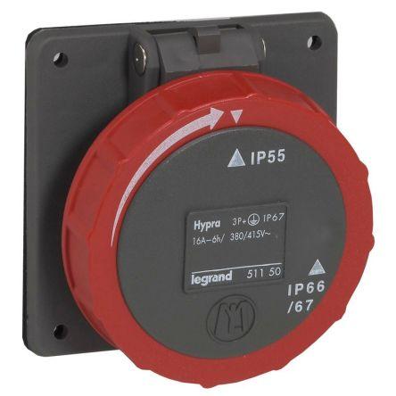Legrand Průmyslová zásuvka, řada: HYPRA, IP67, Panel, formát pólů: 3P+N+PE barva Červená, 415V 16A