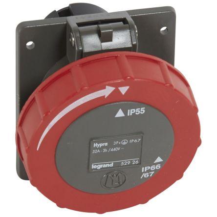 Legrand Průmyslová zásuvka, řada: HYPRA, IP67, formát pólů: 3P+PE barva Červená, 440V 32A