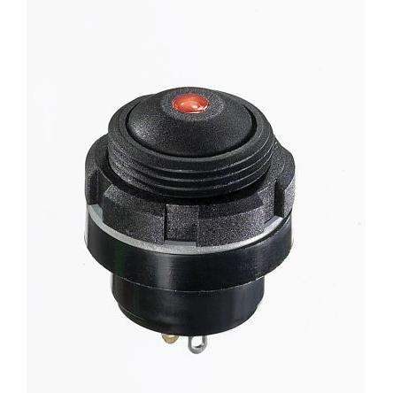 APEM Tlačítkový spínač, řada: IZ IP67 1 NO Panel Okamžité Osvětlené 15 mm 4A, barva LED: Červená 48 V dc 48 V ac