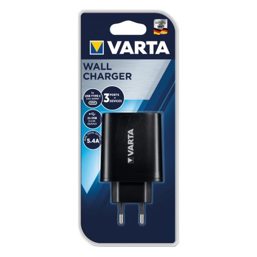 VARTA USB nabíjecí stanice, 3x USB výstup(2xUSB-A + 1xUSB-C), AC100-240V černá  57958