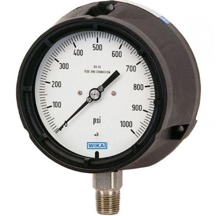 Tlakoměr NPT 14024278, přesnost: 0.5 % 4.5 in 1/2 in NPT Skelné vlákno, Termoplast 5000 psi 0 psi WIKA