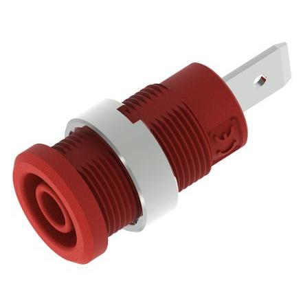 Electro PJP Zásuvka na banánky, 4 mm, 1kV, 36A, Červená, Vnitřní Jazýček, materiál kontaktu: Mosaz, délka: 34 mm,