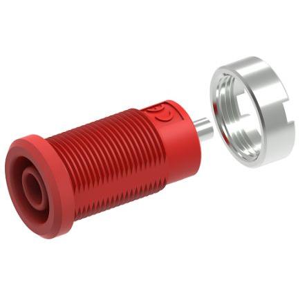 Electro PJP Zásuvka na banánky, 4 mm, 1kV, 25A, Červená, Vnitřní Jazýček, délka: 28.2 mm, pokovení kontaktu: Niklovaný