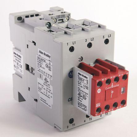 Allen Bradley 1 NO, 4 NC Stykač napětí ve vinutí 24V dc 3pólový 60 A 690V ac 40 kW s 3 NO kontakty 24V dc, rozsah: