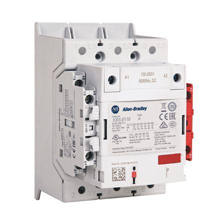 Allen Bradley 1 NO, 1 NC Stykač 3pólový 146 A 1kV ac 90 kW s 3 NO kontakty 24V, rozsah: 100S-E 3P