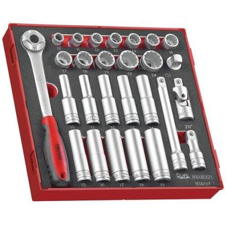 Sada nástrčných klíčů, počet kusů: 27 1/2 in 12 bodů typ buzení Čtvercový Teng Tools