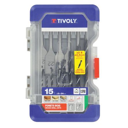Vrták, počet kusů: 15 Dřevo Tivoly Dřevo, max. velikost: 22 mm, min. velikost: 2 mm