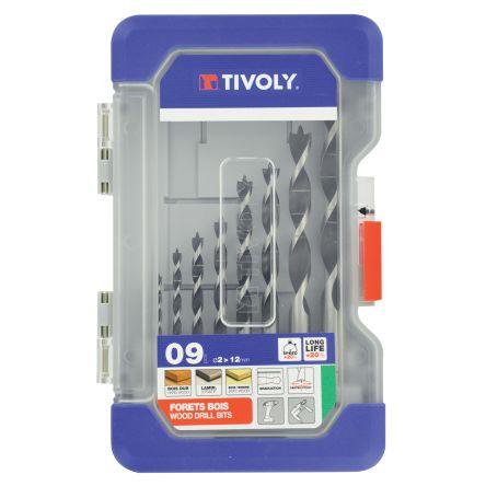 Vrták, počet kusů: 9 Dřevo Tivoly Dřevo, max. velikost: 12 mm, min. velikost: 2 mm