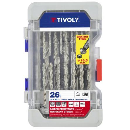 Vrták, HSS, počet kusů: 26 Tivoly Ocel, max. velikost: 13 mm, min. velikost: 2 mm