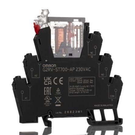 Omron Elektromechanické relé rozhraní 230V ac SPDT Lišta DIN G2RV-ST 6.8mA