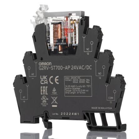Omron Elektromechanické relé rozhraní 24V ac/dc SPDT Lišta DIN G2RV-ST 12.6mA