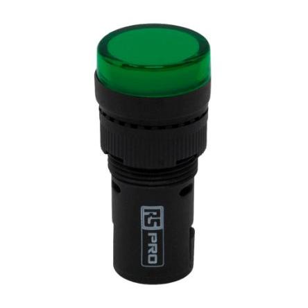 RS PRO Kontrolka Montáž do panelu LED Zelená, průměr výřezu: 16 mm IP44 Kulatý 12 V ac, 12V dc