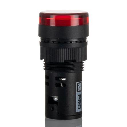 RS PRO Kontrolka Panel LED Červená, průměr výřezu: 16 mm IP44 Kulatý 230V ac