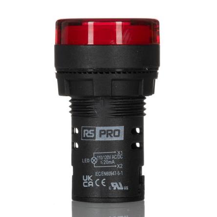RS PRO Kontrolka Montáž do panelu LED Červená, průměr výřezu: 22 mm IP65 Kulatý 110 V ac, 110V dc