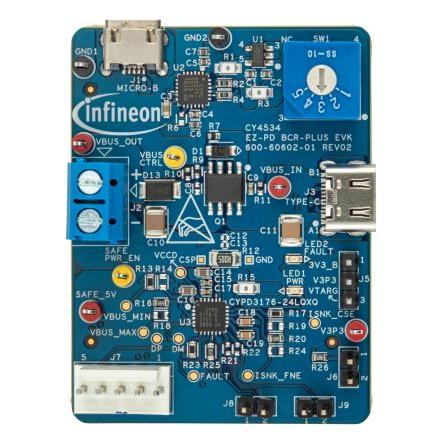 Sada pro hodnocení pro USB CYPD3176-24LQXQ Vyhodnocovací sada pro výměnu souosého konektoru EZ-PD Plus Infineon,