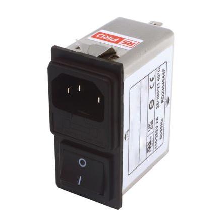 RS PRO Filtr IEC 2A Vnitřní, Zacvakávací montáž 6.3 x 0.8 mm, 250V ac 2 póly Faston, 100 °C 1, -25 °C