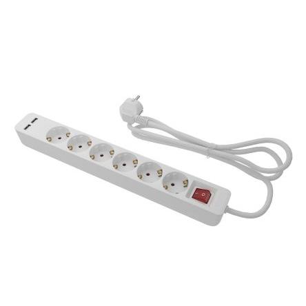 RS PRO Prodlužovací kabel, řada: RS PRO, délka kabelu: 1.5 m 6 zásuvek, 250V Typ F – německá, Schuko, IP20 Bílá, Bílá