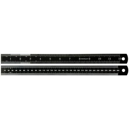 Pravítko, délka: 300 mm Imperiální, Metrické šířka 25mm Černě chromované, Ocel RS PRO