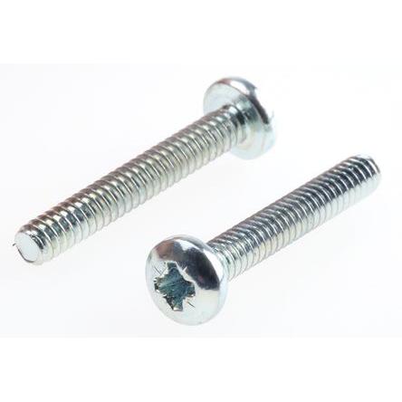 RS PRO Šroub s nízkou půlkulovou hlavou Pozidriv, Lesklý zinek, Ocel hlavice Kónická 19.05 mm
