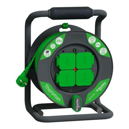 Schneider Electric Kabelový buben, řada: HO5VV-F, délka kabelu: 25 m 4 zásuvek, 230V, IP44 Zelená, Černá, Černá, Zelená