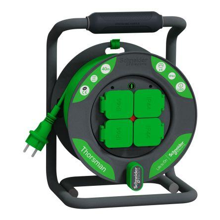 Schneider Electric Kabelový buben, řada: HO5VV-F, délka kabelu: 40 m 4 zásuvek, 230V, IP44 Černá, Zelená CEE 7/5