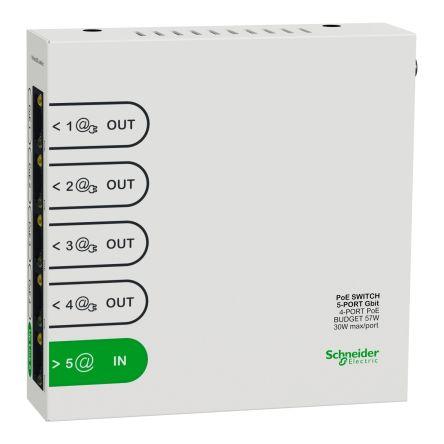 Ethernetový přepínač, model: R9H5SWP57 4portový Schneider Electric Neřízený Napájení přes síť Ethernet