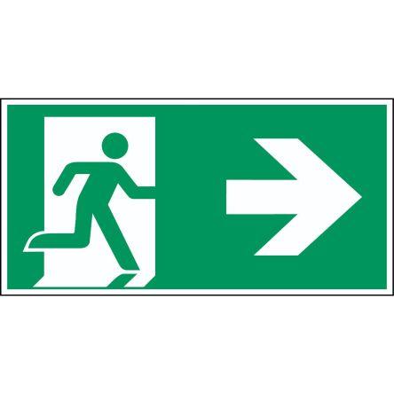 Brady Konec znamení, Polyester Emergency Exit Right, Modrá, Žlutá, Zelená, Černá, Červená (RAL 3001-GL)