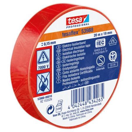 Izolační páska elektro, název: 53988, Červená Polyvinylchlorid 7000 V 19mm x, délka: 20 m tloušťka 150 mm Tesa