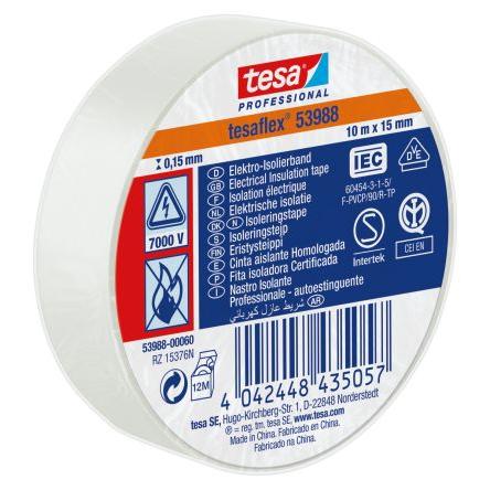 Izolační páska elektro, název: 53988, Bílá Polyvinylchlorid 7000 V 15mm x, délka: 10 m tloušťka 150 mm Tesa