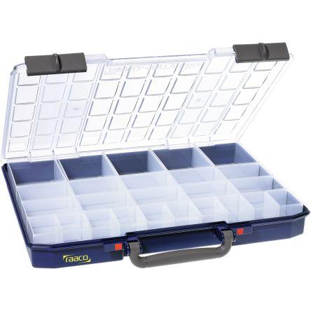 Přihrádková krabice 25 přihrádek Průhledné, Modrá, Polypropylen, Polykarbonát 57 mm x 413mm x 330 mm Raaco