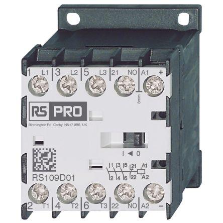 RS PRO Stykač napětí ve vinutí 110V ac 3pólový 9 A 400V, 3 V 4 kW Řízení motoru, Rezistivní zátěž, Rovný