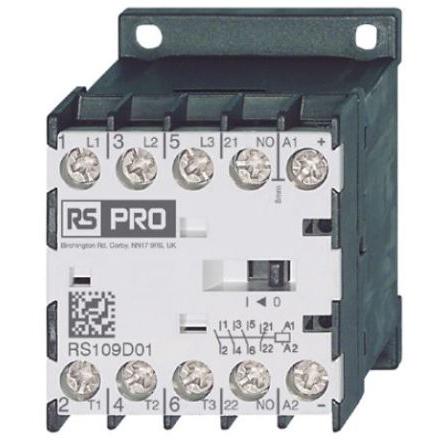 RS PRO Stykač napětí ve vinutí 230V ac 3pólový 12 A 400V, 3 V 5.5 kW Řízení motoru, Rezistivní zátěž, Rovný